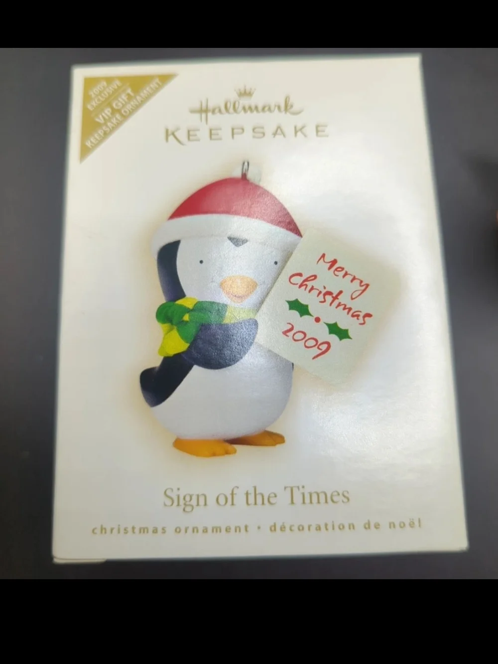 Hallmark Penguin Ornament with Red Hat and Green-Yellow Scarf